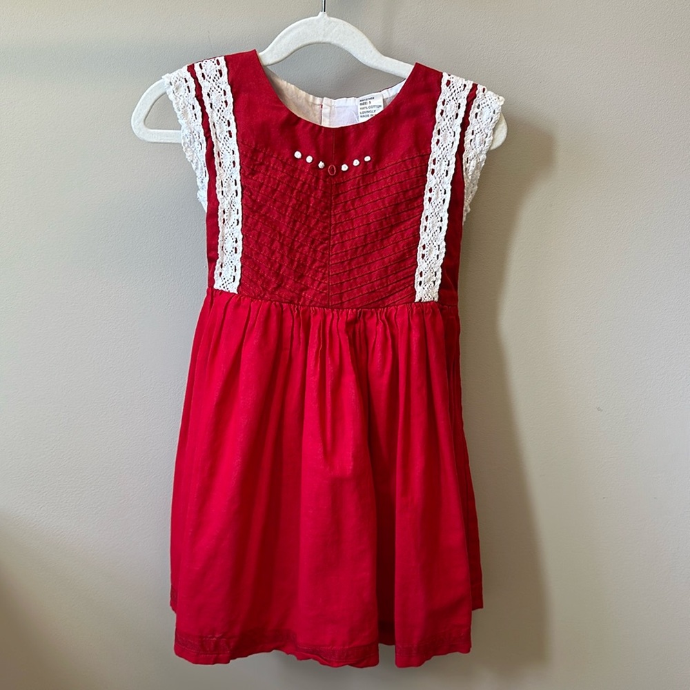 Well Dressed Wolf Windling Red & Lace Pinafore Little Red Den Dress, size 5
